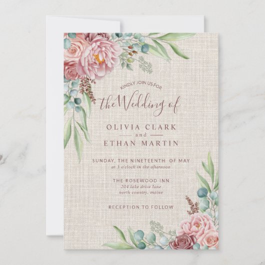 Rustic Dusty Roos Boho Waterverf Floral Kaart (Voorkant)