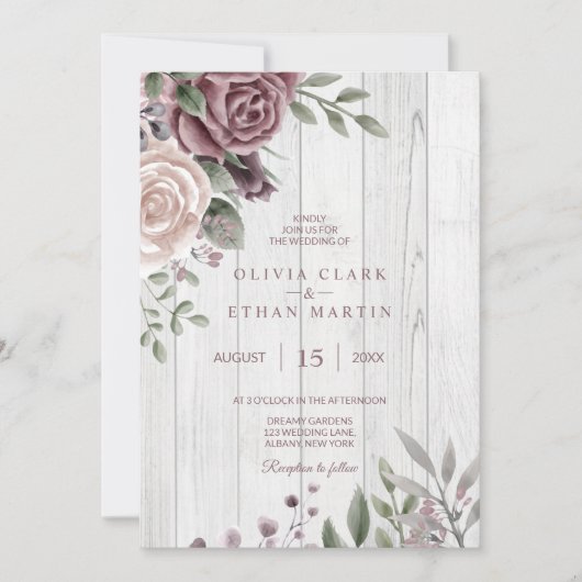 Rustic Dusty Roos Floral Bouquet Kaart (Voorkant)