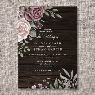 Rustic Dusty Roos Floral Bouquet op donker hout Kaart