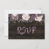 Rustic Dusty Roos Floral op donker hout RSVP Kaartje (Voorkant)