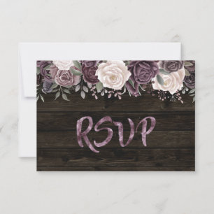 Rustic Dusty Roos Floral op donker hout RSVP Kaartje