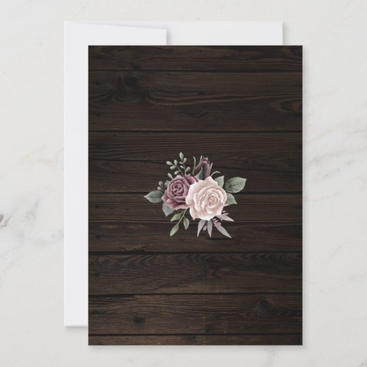 Rustic Dusty Roos Floral op donker hout Save The Date (Achterkant)