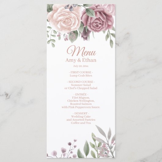 Rustic Dusty Roos Flower Bouquet Menu (Voorkant)