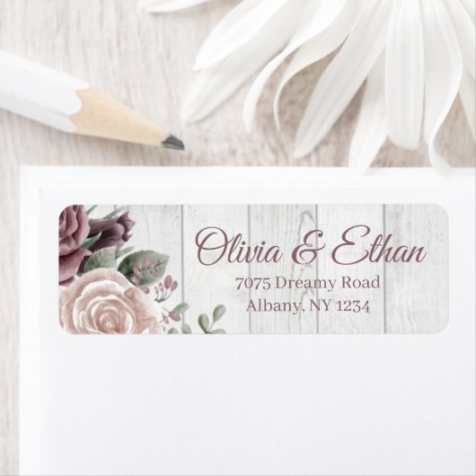 Rustic Dusty Roos Flowers Wood Etiket (Insitu)