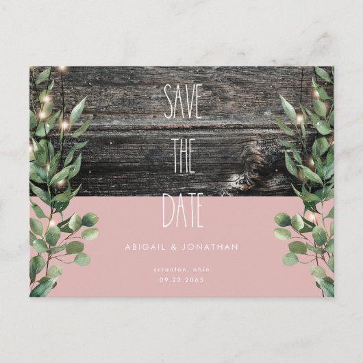 Rustic Dusty Roos Foliage Wedding Save the Date Uitnodiging Briefkaart (Voorkant)