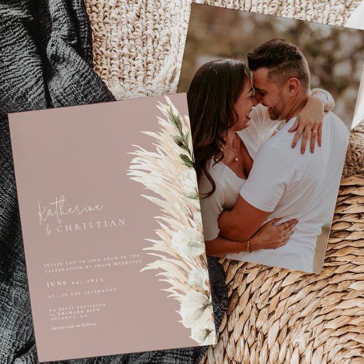 Rustic Dusty Roos Modern Photo Wedding Kaart