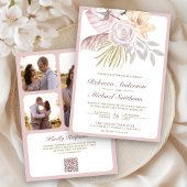 Rustic Dusty Roos Pink Floral QR Code Weddenschap Kaart