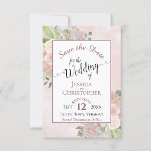 Rustic Dusty Roos Pink Floral Wedding Calligraphy Save The Date