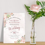 Rustic Dusty Roos Waterverf Floral Chic Wedding Kaart<br><div class="desc">Deze trouwuitnodiging is voorzien van een bijtende waterverf met handbeschilderde rozen en bloemen in tinten roze, bruin en koraal, met eucalyptusbladeren en groen. Het schrijven wordt gedaan in fancy manuscriptkalligrafie met een gemarmerde stoffige roze achtergrond van het roos. De achterkant van de uitnodiging is een roze bruine kleur met een...</div>