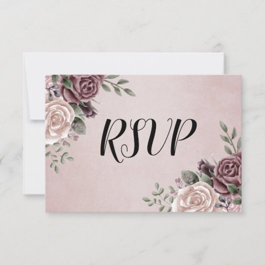 Rustic Dusty Roos Waterverf Flower Bouquet RSVP Kaartje (Voorkant)