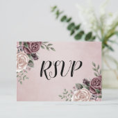 Rustic Dusty Roos Waterverf Flower Bouquet RSVP Kaartje (Staand voorkant)
