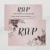 Rustic Dusty Roos Waterverf Flower Bouquet RSVP Kaartje (Voorkant / Achterkant)