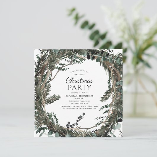 Rustic Dusty Winter Wreath Kerstparty Kaart (Staand voorkant)