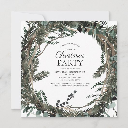 Rustic Dusty Winter Wreath Kerstparty Kaart (Voorkant)