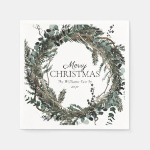 Rustic Dusty Winter Wreath Merry Kerstmis Servet