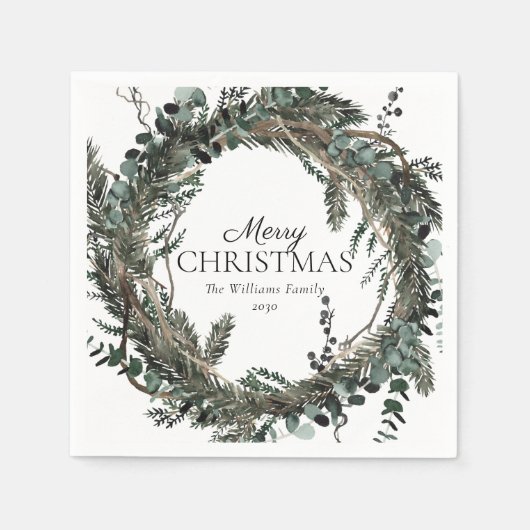 Rustic Dusty Winter Wreath Merry Kerstmis Servet (Voorkant)