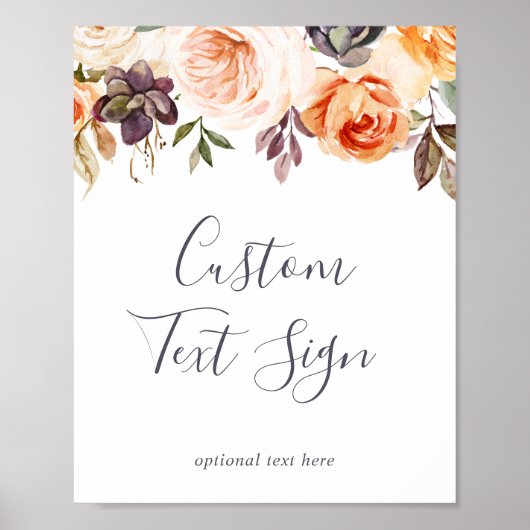 Rustic Earth Bloemen Custom Tekst Bord Poster (Voorkant)