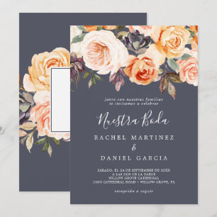 Rustic Earth Bloemen   Paarse Spaanse Nuestra Boda Kaart