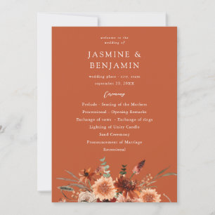 Rustic Earth & Champagne Bloemen Huwelijksprogramm Kaart