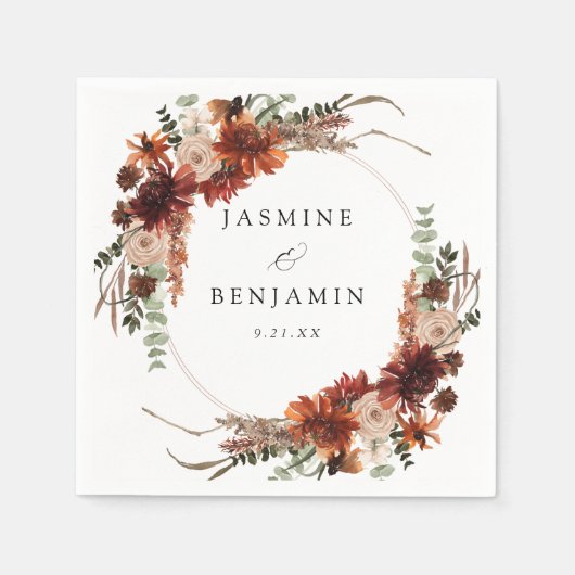 Rustic Earth & Champagne Bloemen Naam v3 Servet (Voorkant)