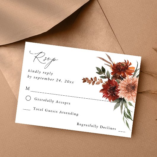 Rustic Earth & Champagne Florals no Meal RSVP 2 Kaartje