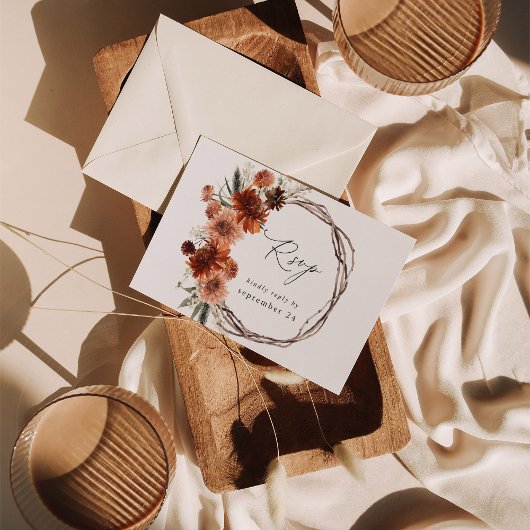 Rustic Earth & Champagne Florals w Meal RSVP 2 Kaartje