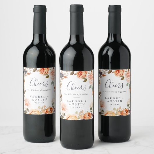 Rustic Earth Florals Cheers Wedding Wine Labels Wijn Etiket (Flessen)