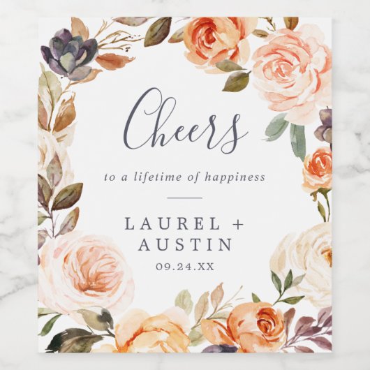 Rustic Earth Florals Cheers Wedding Wine Labels Wijn Etiket (Enkel label)