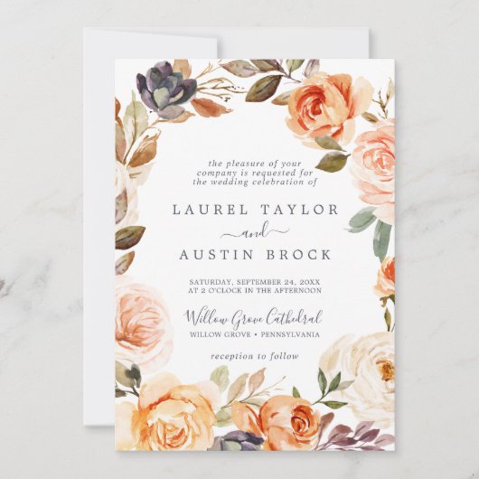 Rustic Earth Florals Formele bruiloft Kaart (Voorkant)