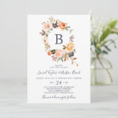 Rustic Earth Florals Monogram Weddenschap Kaart (Staand voorkant)