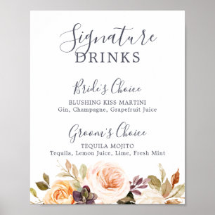Rustic Earth Florals Signature Drink Sign Poster