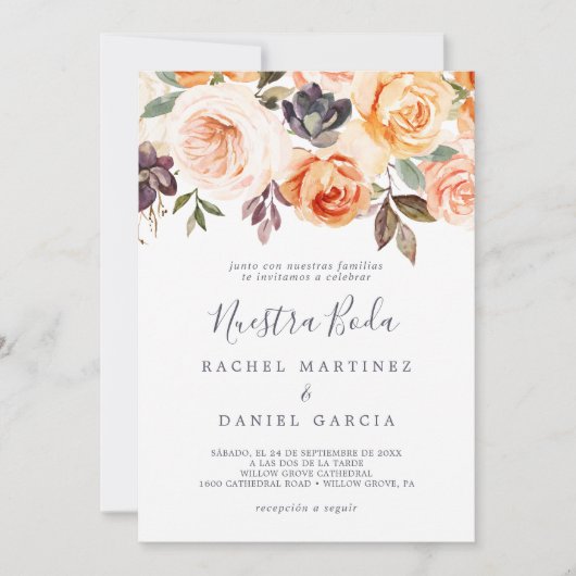 Rustic Earth Florals Spaans Nuestra Boda Kaart (Voorkant)