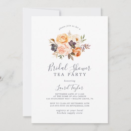 Rustic Earth Florals Vrijgezellenfeest Tea Party Kaart (Voorkant)