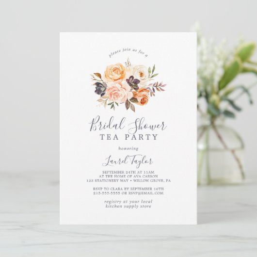 Rustic Earth Florals Vrijgezellenfeest Tea Party Kaart (Staand voorkant)