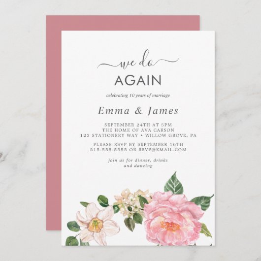 Rustic Earth Florals "We Do Again" Huwelijksbeloft Kaart (Voorkant / Achterkant)