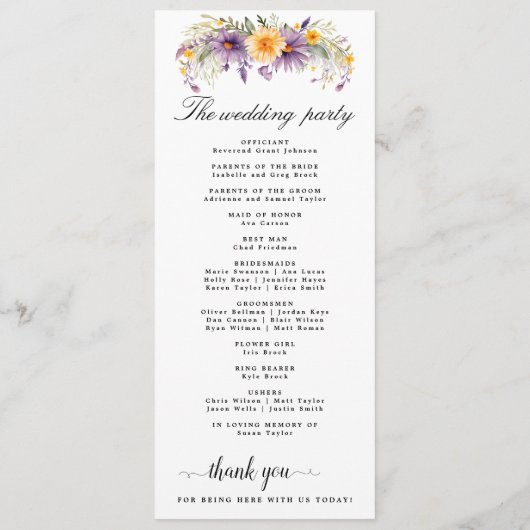 Rustic Earth Florals Wedding Programme Programmakaart (Achterkant)