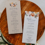 Rustic Earth Florals Wedding Programme Programmakaart<br><div class="desc">Dit trouwerijprogramma is perfect voor een herfstbruiloft. Het elegante aardtoonontwerp kenmerkt roomrijke waterverf bloemen in terracotta, koper, verbrand sinaasappel, perzik, wazige roze en roomwitte tones met boho-stijl. Omvat de naam van de bruid en de bruidegom, de trouwdatum en de plaats, dank u bericht, de orde van dienst, de bruidpartij en...</div>