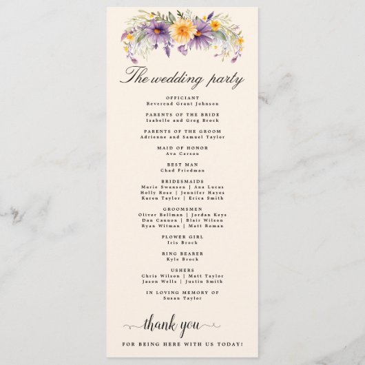 Rustic Earth Florals Wedding Programme Programmakaart (Achterkant)