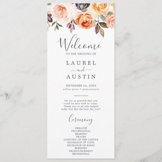 Rustic Earth Florals Wedding Programme Programmakaart (Voorkant)