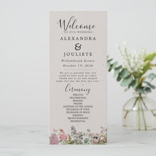Rustic Earth Florals Wedding Programme Programmakaart (Staand voorkant)