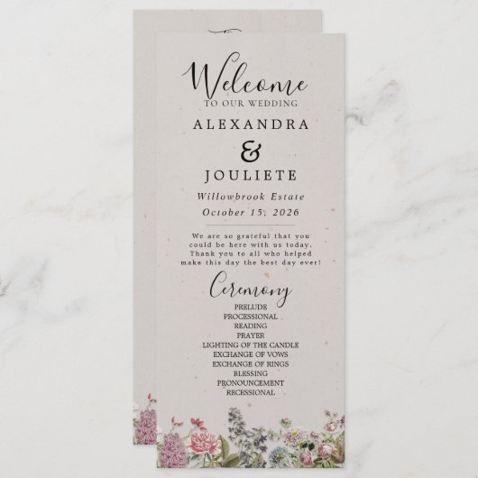 Rustic Earth Florals Wedding Programme Programmakaart (Voorkant / Achterkant)