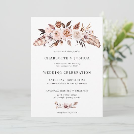 Rustic Earth-Tone Boho Floral Foto Kaart (Staand voorkant)
