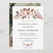 Rustic Earth-Tone Boho Floral Foto Kaart (Voorkant / Achterkant)