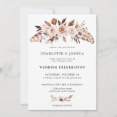 Rustic Earth-Tone Boho Floral Photo Wedding Kaart (Voorkant)