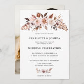 Rustic Earth-Tone Boho Floral Photo Wedding Kaart (Voorkant / Achterkant)