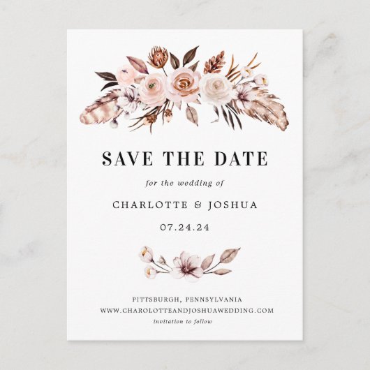 Rustic Earth-tone Boho Save the Date Invitation Briefkaart (Voorkant)
