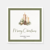 Rustic Earth Tone Christmas Candles Family Name  Servet (Voorkant)