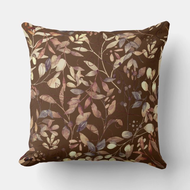 Rustic Earth-Tone Leaf Pattern Sierkussen (Voorkant)