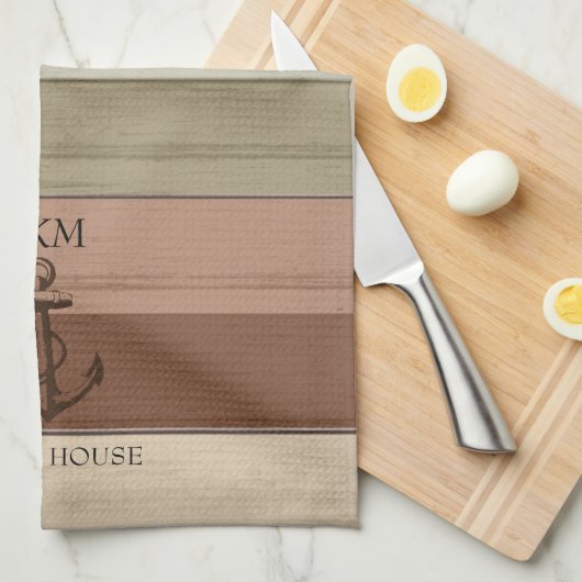 Rustic Earth Tones Wood Nautical - Monogram Theedoek (Quarter Fold)