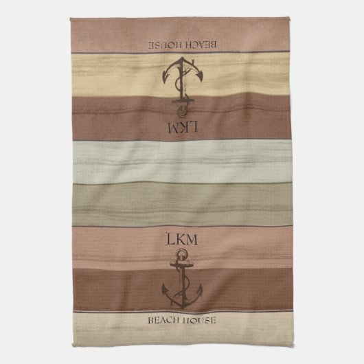 Rustic Earth Tones Wood Nautical - Monogram Theedoek (Verticaal)
